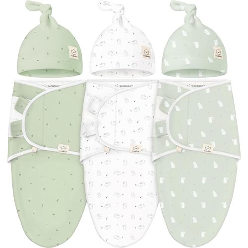 KeaBabies 3-Pack Swaddles for Newborns, Girls, Boys with Hats - Organic Soft Baby Sleep Sacks, Breathable Baby Swaddle 3-6 Months Beanies Set, Premie Infant Sleep Sack 0-3 Months (Bunnies)