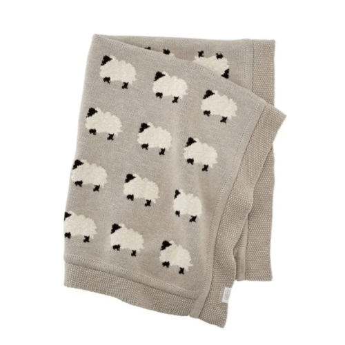 Organic Cotton Jacquard Knit Baby Blanket - Furry Sheep by Viverano Organics