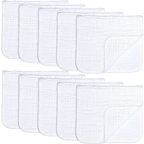 Muslin Burp Cloths, 10 Pack, White