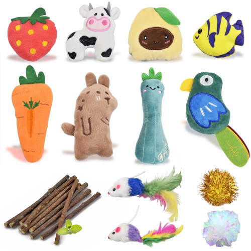 atopo 22 PCS Catnip Toys for Cats Catnip Pillow for Cat (8 Catnip Plush Toy 10 Catnip Stick 2 Cat Ball 2 Cat Toy Mouse)