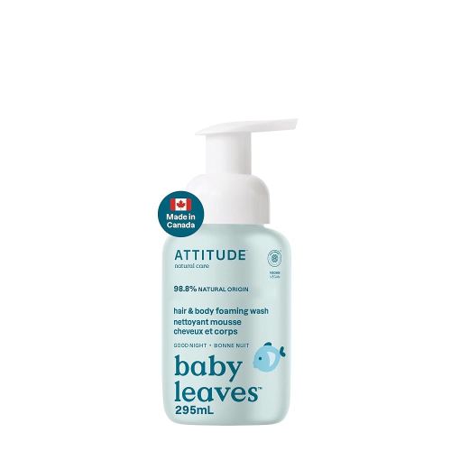 ATTITUDE 2-in-1 Hair and Body Foaming Baby Wash, Made in Canada, EWG Verified Shampoo Soap, Dermatologically Tested, Made with Naturally Derived Ingredients, Vegan, Good Night, 295 mL