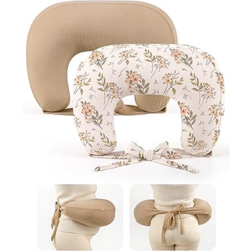 lulumoon Muslin Nursing Pillow Covers - 2-Pack Soft Cotton Slipcovers for Breastfeeding & Bottle-Feeding - Extension Strap for Snug Fit & No Sliding - Hidden Zipper Safety for Newborn Baby