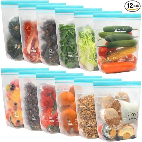 12 Pack Reusable Silicone Gallon Freezer Bags