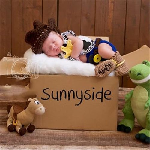 Newborn Photography Props Cowboy Outfit Boy Girl Photo Shoot Outfits Crochet Knitted Clothes Cowboy Hat Vest Shorts Set