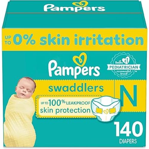 Pampers Swaddlers Newborn Diapers - Size 0, 140 Count, Ultra Soft Disposable Baby Diapers