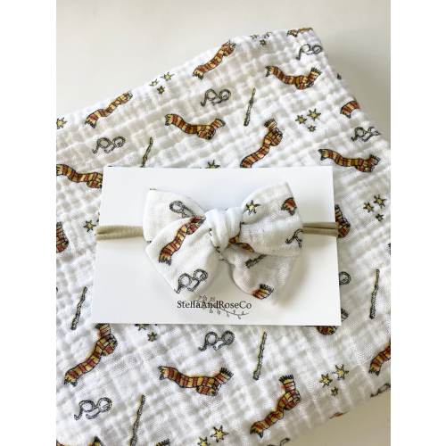 Harry Potter Swaddle Blanket, Harry Potter Muslin Swaddle Blanket, Disney Swaddle Blanket, Muslin Swaddle, Baby Shower Gift,Harry Potter Bow