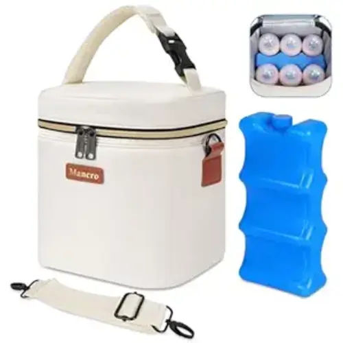Mancro Breastmilk Cooler Bag with Ice Pack, Fits 6 Insulated Baby Bottles Up to 9 Ounce, Breast Milk Cooler for Nursing Mom (Cream)
