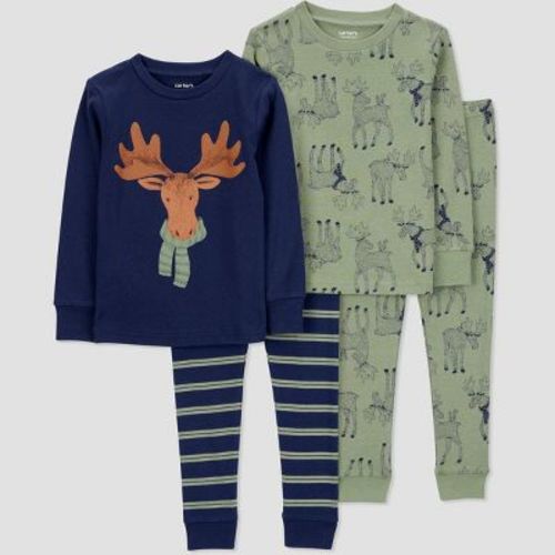Carter's Just One You® Toddler Boys' 4pc Long Sleeve Moose Pajama Set - Green/blue 12m
