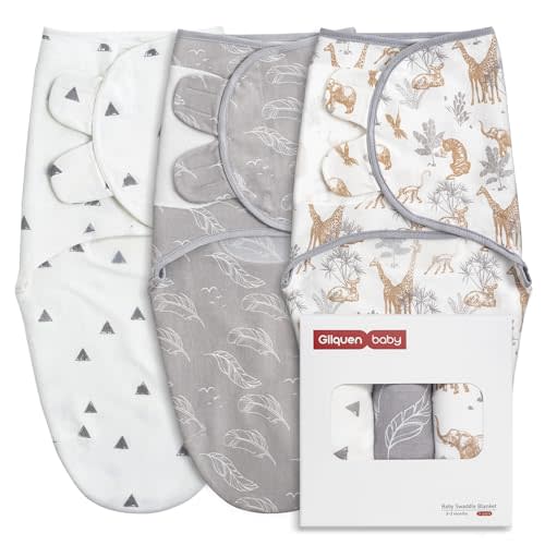 GLLQUEN BABY 3-Pack Swaddle Sleep Sack - Newborn Swaddles Sack 0-3 Months, Easy Swaddling Wrap, Adjustable Nursery Swaddle Blankets for Baby Boys and Girls, Jungle Explorations, Baby Essentials