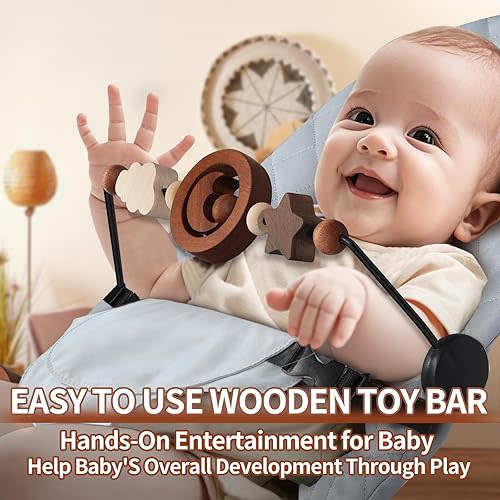 Toy Bar Compatible with Baby Bjorn Bouncer Toy Bar for Baby Bouncer, Durable Wooden Baby Bouncer Toy Bar Attachment, Rotatable Baby Sensory Toy (Natural Wood Colors)