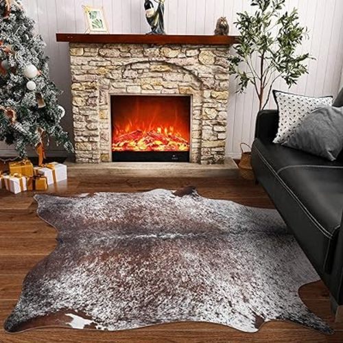 Cow Print Rug 4.6x5.2 FT Cowhide Rug Faux Cow Hide Rugs Small Animal Print Carpet Cow Skin Pattern Area Rugs Western Decor for Living Room Bedroom Dining Room