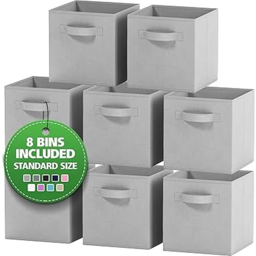 Royexe Storage Cubes Pack Of 8 - Standard Size Cube Storage Bin 10.5x10.5x11 With Dual Handles For Easy Carrying- Fabric Storage Bins Collapsible (Light Grey)