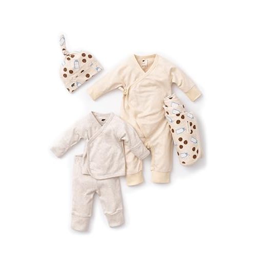 MONICA + ANDY Hello Baby Cuddle Box, Organic Cotton Newborn & Infant Baby Gift Set, One Piece, Cap & Swaddle
