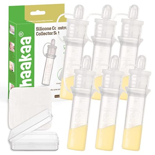 haakaa Colostrum Collector Set Includes a Portable Case and a White Cotton Cloth Wipe for Breastfeeding Moms to Collect Store and Feed Colostrum, 4ml/6pcs