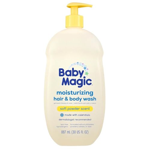Baby Magic Moisturizing Hair & Body Wash Calendula & Coconut, Specially Formulated for Baby's Delicate Skin, Soft Powder Scent, Tear-Free, Hypoallergenic, Dermatologist Recommended, 30 Fl Oz