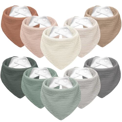 Susurration Muslin Baby Bibs 10Pack Baby Bandana Drool Bibs Soft Adjustable Newborn Bibs for Unisex Baby Girls & Boys (GreyGreen)