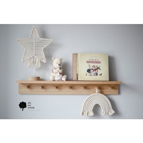 Wooden coat rack with shelf, Peg shelf, Nursery shelf, Display shelf, Oak coat rack, Kids room shelf, Kids room decor