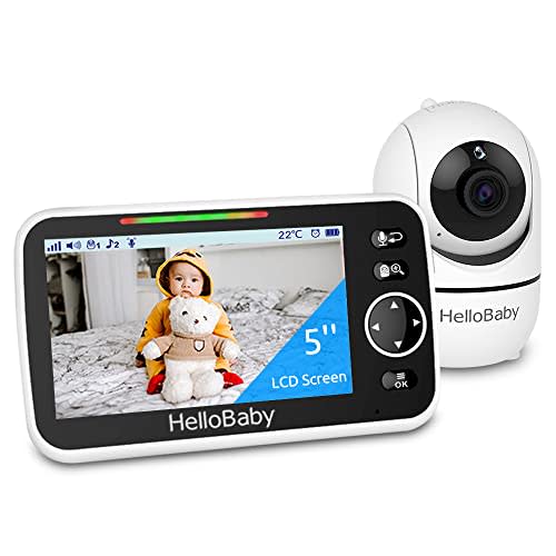Hello Baby Monitor, 5''Display, Pan-Tilt-Zoom Video Baby Monitor with Camera and Audio, Night Vision, 2-Way Talk, Temperature, 8 Lullabies and 1000ft Range Baby Camera Monitor
