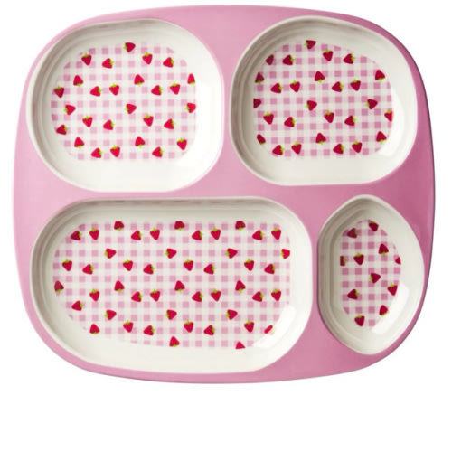 Toddler Divided Melamine Plate in Gingham & Strawberry Print – Sugar Moon Bloom