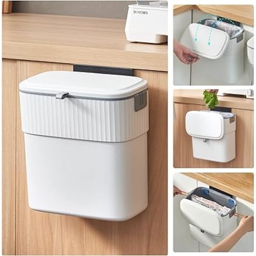 ELPHECO Hanging Trash Can with Lid 2.5 Gallon Kitchen Compost Bin for Under Sink, Plastic Wall-Mounted Garbage Can, Small Kitchen Trash Bin, Small Trash Can with Lid for Cupboard Countertop