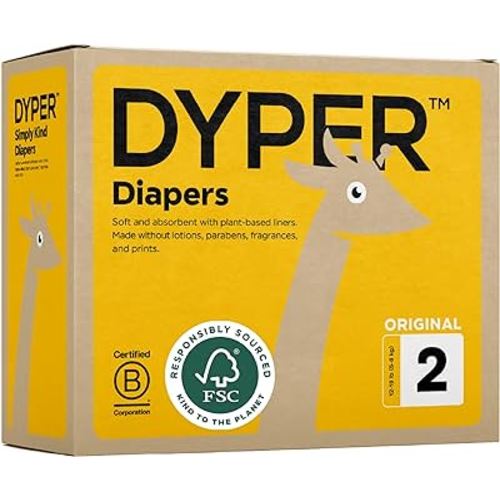 DYPER Viscose from Bamboo Baby Diapers Size 2 | Honest Ingredients | Cloth Alternative | Day & Overnight | Made with Plant-Based* Materials | Hypoallergenic for Sensitive Skin, Unscented