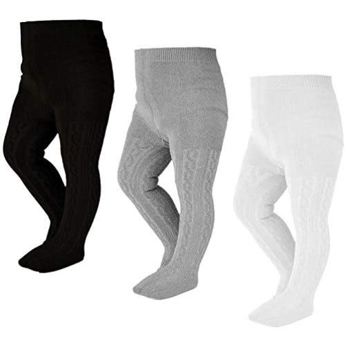 EPEIUS Baby Girl Tights Thick Cable Knit Leggings Stockings Cotton Pantyhose for Newborn Infant Toddler 3/4/5/6 Pack - 6-12 Months - Cable_black/White/Light Gray 3pk