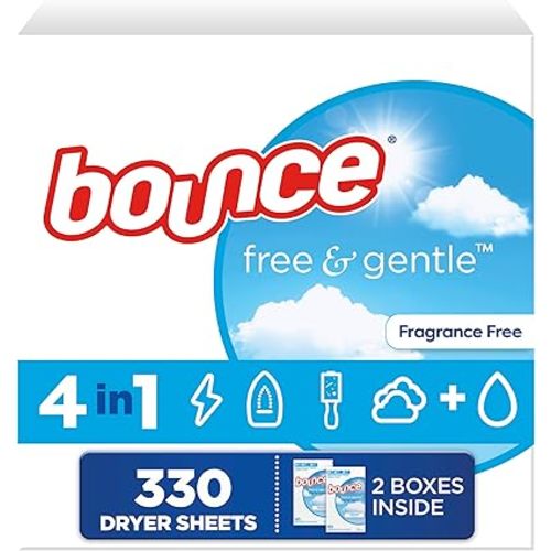 Bounce Free And Gentle Dryer Sheets For Sensitive Skin, Hypoallergenic, Free Of Dyes And Perfumes, Unscented, 330 Count