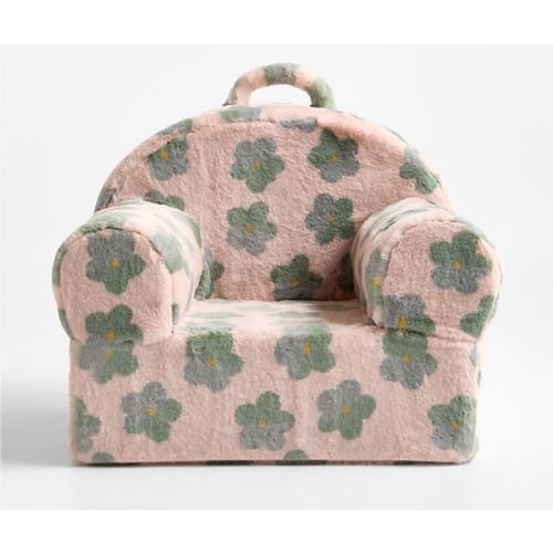 Large Iceberg Green and Pink Floral Faux Fur Kids Lounge Nod Chair
