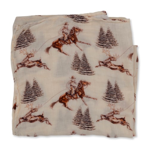 Vintage Beige Cowboy Christmas Bamboo Muslin Swaddle – Cowkid Clothing Company