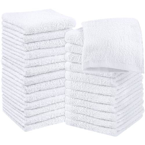Utopia Towels Cotton Washcloths Set - 100% Ring Spun Cotton, Premium Quality Flannel Face Cloths, Highly Absorbent and Soft Feel Fingertip Towels (24 Pack, White)