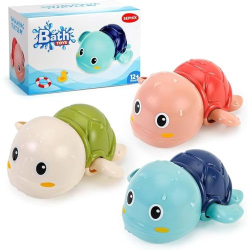 SEPHIX Bath Toys for Toddlers 1-3, Cute Swimming Turtle Bath Toys for 1 2 Year Old Boy Girl Gifts, Water Pool Toys for Baby Toddler Toys Age 1-4, Wind-up Infant Bathtub Toys, 3 Pack