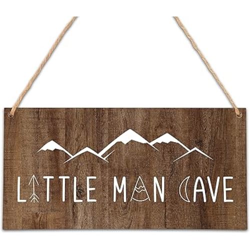 Little Man Cave Wall Sign, Woodland Boy Nursery, Toddler Boys Room, Baby Boys Room Wall Decor Farmhouse Rustic Wall Art Wooden Sign, 10" X 5" Wood Plaque Wall Hanging Sign(Hb11)