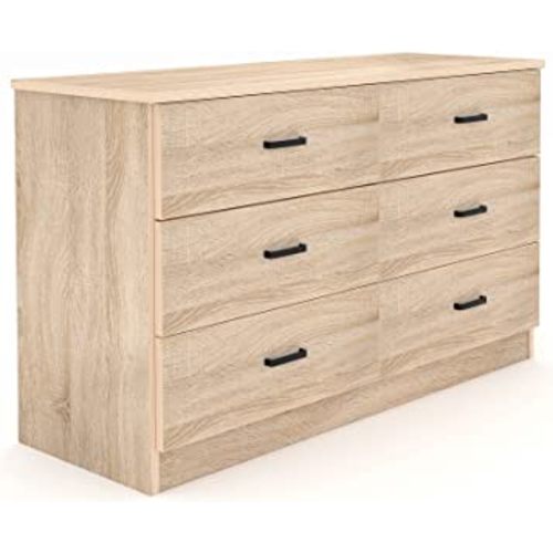 Bigbiglife Wood Dresser for Bedroom, 6 Drawer Double Dresser with Metal Handles, 15.8" D x 47.2" W x 27.7" H, Light Oak