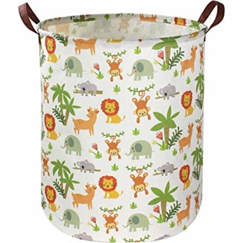 Essme Kids Laundry Hamper,Jungle Laundry Basket Collapsible Greeen Hamper for Kids Room Decor, Animal Hamper,Woodland Storage Basket, Nursery Hamper,Gift Baskets.(Jungle animal)