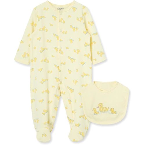 Little Me Clothes for Baby Girls 100% Cotton Scratch Free Tag 2-Piece Zipper Closure Footie and Headband Set, Baby Essentials