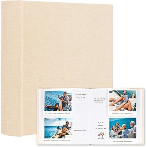 120 Pockets Wedding Photo Album with Memo Areas for Fujifilm Instax Wide 400/300 instant Camera,Linen Cover,3.5x4.5 Picture Book for Polaroid i-Type/ 600 and SX-70 Photos (Khaki)