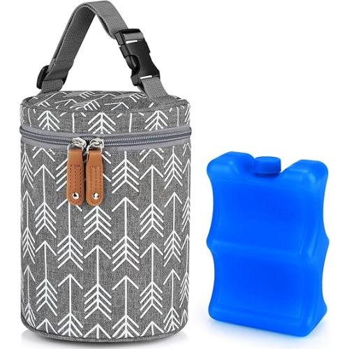 Accmor Breastmilk Cooler Bag with Ice Pack, Insulated Baby Bottle Cooler Tote Bags, Baby Bottle Warmer Cooler Bag, Baby Bottle Bag Great for Nursing Mom Daycare, Grey