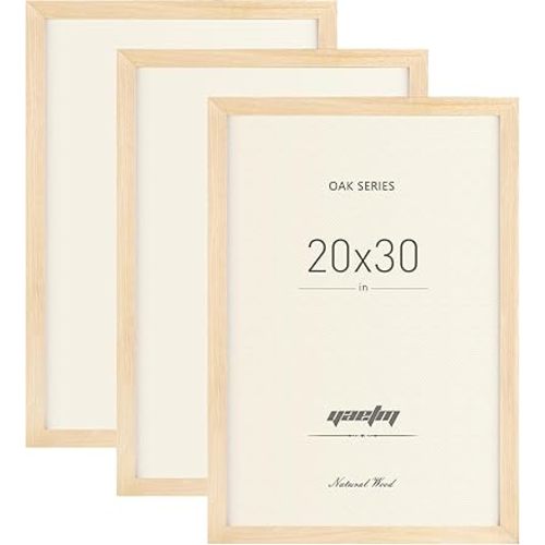 Yaetm 20x30 Wood Frame Set of 3, Natural Solid Oak Wood 20x30 Poster Frame, Wide Molding, Wall Mount (3 Pack, Oak)