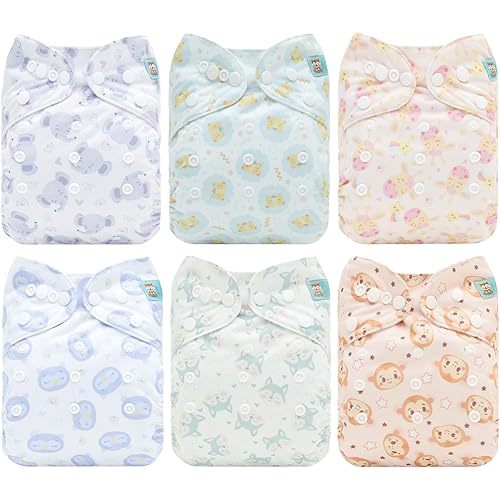 ALVABABY Baby Cloth Diaper 6 Pack with 12 Inserts One Size Cloth Diaper Covers Adjustable Washable Reusable for Baby Girls and Boys