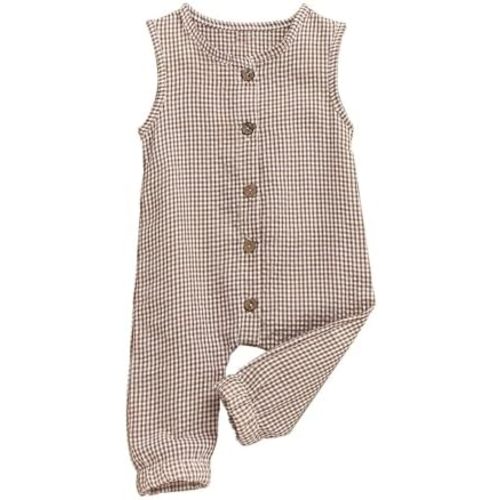 Newborn Baby Boy Girl Cotton Linen Outfit Sleeveless Button Straps Overalls Romper Jumpsuit