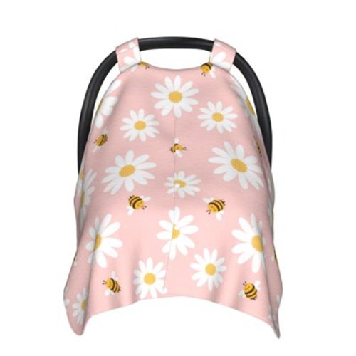 Car Seat Cover Baby, daisy flower bee cartoons pink Baby Car Seat Cover for Baby Boys Girls Newborn , Infant Car Seat Canopy Cover Nursing Breastfeeding Cover Warm Blanket