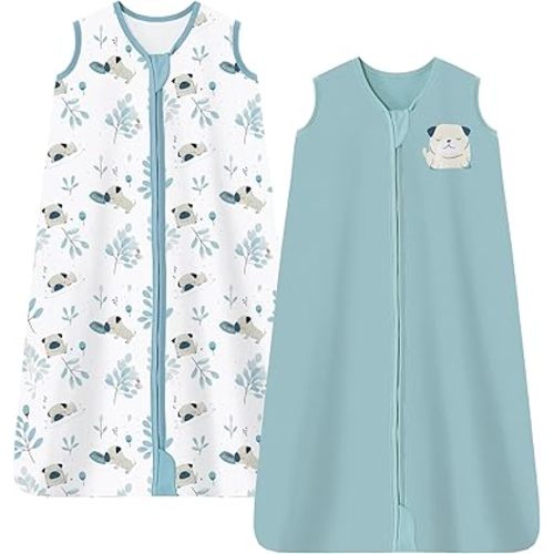 Baby Sleep Sack 6-12 Months 0.5 TOG, 100% Cotton Baby Wearable Blanket with 2-Way Zipper, Infant Toddler Sleeping Sack for Newborn Boys and Girls, Blue & Puppy