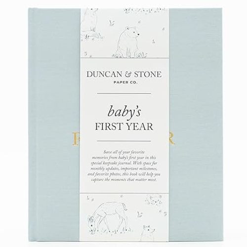 Baby First Year Book (Sky Blue, 112 Pages) - Memory & Milestone Baby's First Year Photo Album from Pregnancy to First Year – Baby Book Keepsake Gift