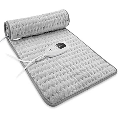 Coussin chauffant électrique, coussin chauffant chaud, coussin chauffant humide et sec, plusieurs réglages de température et de minuterie (gris argenté, 61 x 30,5 cm)