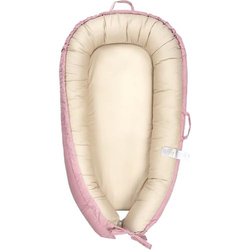 Baby Nest, Baby Lounger Pillow for Newborn, 100% Cotton Breathable Newborn Lounger, Portable Infant Lounger for Home and Travel, Newborn Essentials for Baby 0-12 Months(Pink)