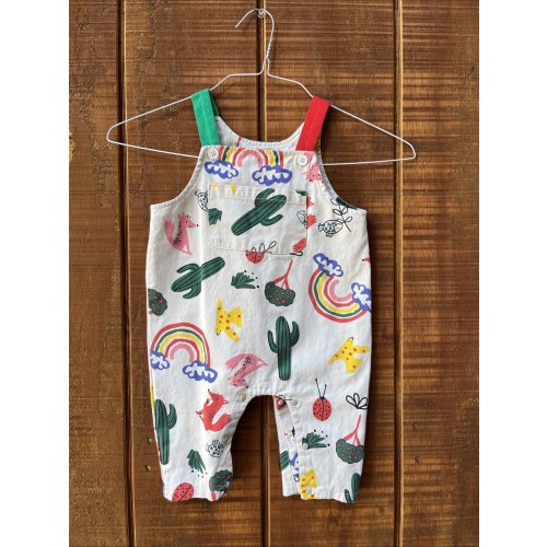 MiniOlie Baby Overalls 12-18M Colorful on Cream 100% Cotton