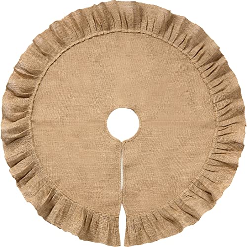 Tatuo Christmas Tree Skirt Decorations Linen Burlap Tree Skirt Round Xmas Cover for Christmas Party Mat Fall Indoor Clearance Outdoor Holiday Family Winter Home Decorations(47 Inch,Linen Color)