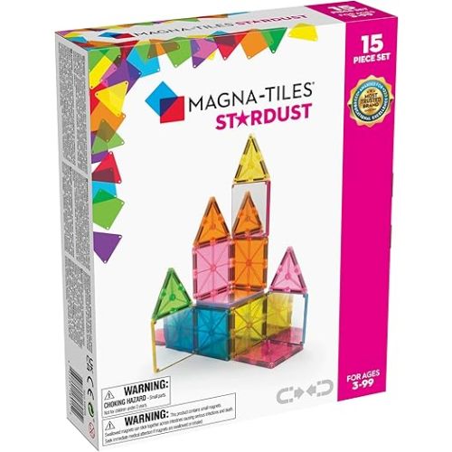 MAGNA-TILES Stardust 15-Piece Magnetic Construction Set, The ORIGINAL Magnetic Building Brand, 3-99 Years with 4 Mirrored Squares