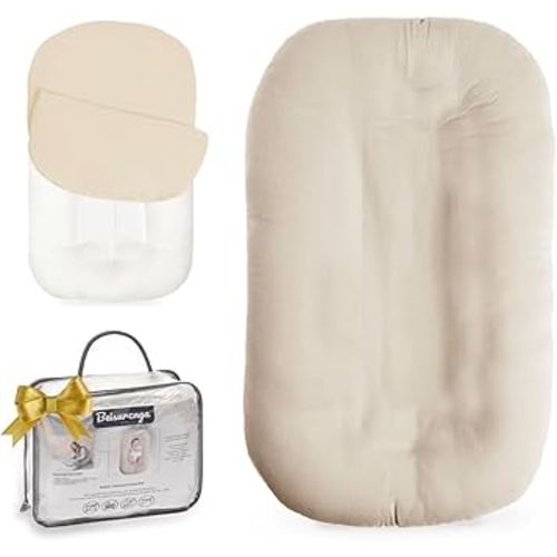 Baby Lounger - Snuggle Cozy Me Infant Lounger for Newborns | Breathable & Soft, Portable Awake-Time Pad, Essential Baby Gift- Coffee (Lounger Cover Included)