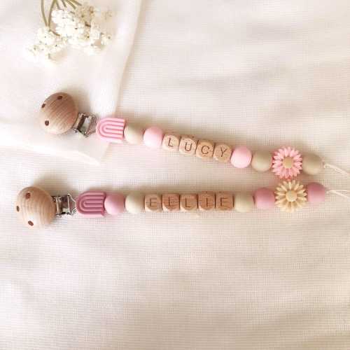 Personalized Soother Clip|Custom Newborn Pacifier Clip|Babygirl Baby shower Gift|Daisy Flower Paci Holder|Easter Gift For Girls with name